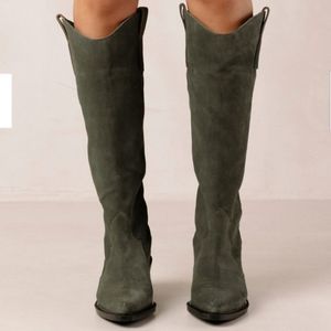 Alohas Mount Green Suede Cowboy Boots Knee High Sustainable Leather| 6.5 US 37EU